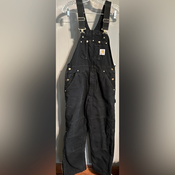 Vintage 2007 Carhartt Black Double Knee Reinforced Quilted/Insulated Overalls - Picture 1 of 5